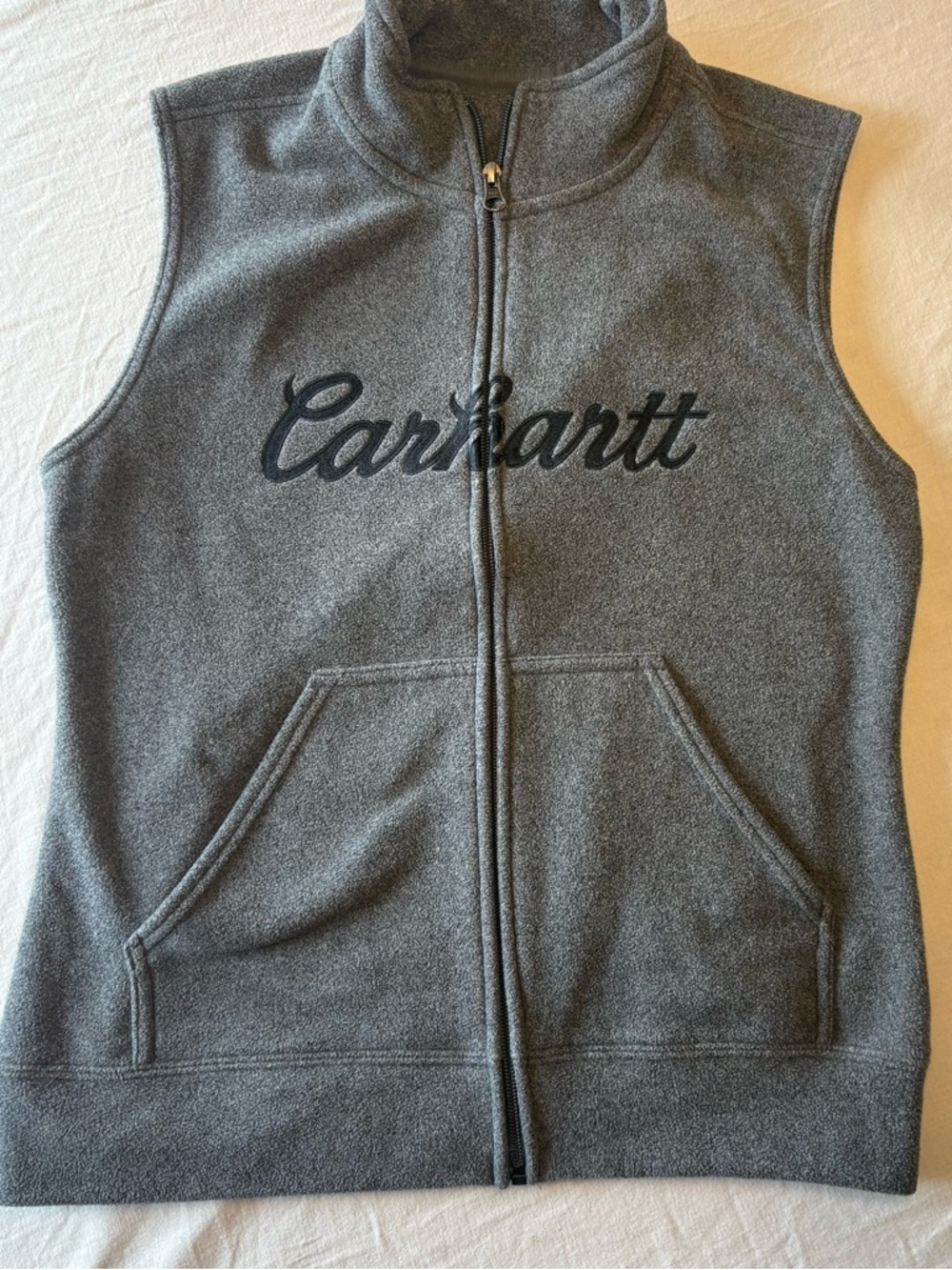 Carhartt Gray Zip-Front Fleece Vest with Script Logo